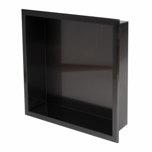 ALFI brand ABNP1616-BB 16 x 16 Brushed Black PVD Steel Square Single Shelf Shower Niche Perspective: back