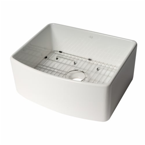 ALFI Brand ABFC2420-W White  Curved Apron 24  x 20  Single Bowl Fireclay Farm Sink with Grid Perspective: back