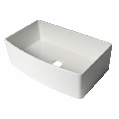 ALFI Brand ABFC3320S-W White  Curved Apron 33  x 20  Single Bowl Fireclay Farm Sink with Grid Perspective: back