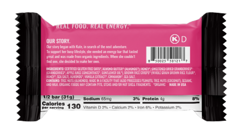 Kate's Real Food® Oatmeal Cranberry & Almond Bar Perspective: back