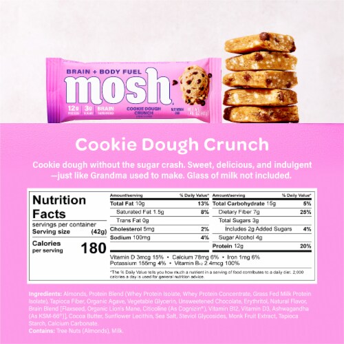 Mosh® Cookie Dough Crunch Brain + Body Fuel Nutrition Bar Perspective: back