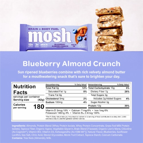 Mosh® Blueberry Almond Crunch Brain + Body Fuel Nutrition Bar Perspective: back