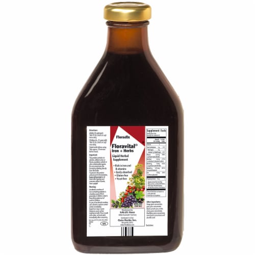 Floradix Iron & Herbs Yeast-Free Vegan Liquid Herbal Supplement Perspective: back