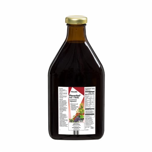 Floradix Iron & Herbs Yeast-Free Vegan Liquid Herbal Supplement Perspective: back