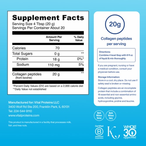 Vital Proteins® Unflavored Collagen Peptides Dietary Supplement Powder Perspective: back