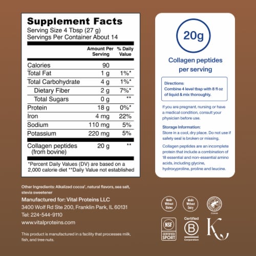 Vital Proteins® Collagen Peptides Chocolate Dietary Supplement Perspective: back