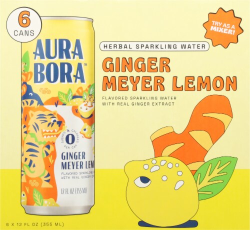 Aura Bora™ Ginger Meyer Lemon Sparkling Water Cans Perspective: back