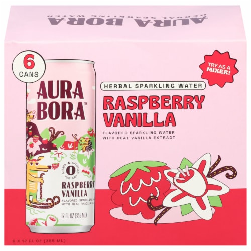 Aura Bora™ Raspberry Vanilla Sparkling Water Cans Perspective: back