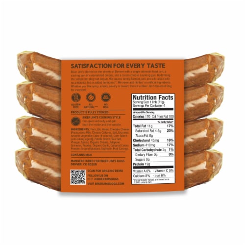 Biker Jim's Gourmet Smoked Pork Elk & Jalapeno Cheddar Hot Dogs Perspective: back