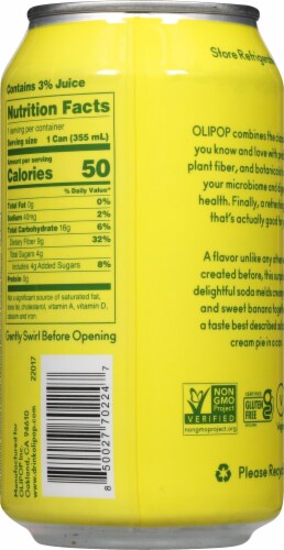 Olipop® Banana Cream Prebiotic Soda Can Perspective: back