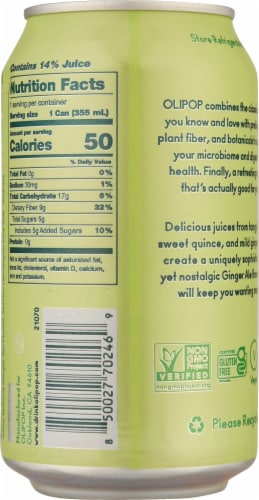 Olipop® Ginger Ale Soda Can Perspective: back