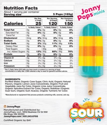 Jonny Pops® Organic Sour Blue Raspberry Splash Minis Perspective: back