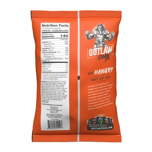 Outlaw Snax Crazy Queso Tortilla Chips Perspective: back
