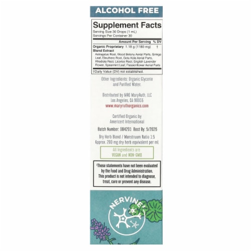 MaryRuth's Organic Kids Focus & Attention Herbal Blend, 1 fl oz Perspective: back