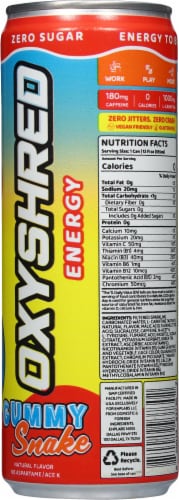 OxyShred Ultra Energy Gummy Snake Energy Drink Can Perspective: back