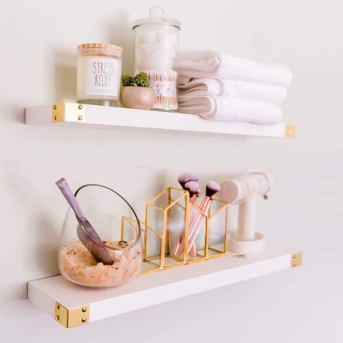 Willow & Grace Noelle 36 Inch Floating Wood Wall Mount Shelves, White, Set of 2 Perspective: back
