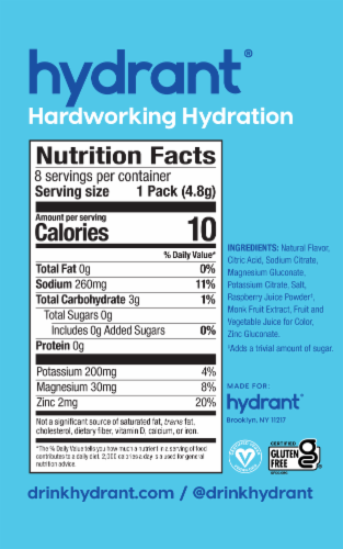 Hydrant Zero Sugar Berry Burst Electrolyte Drink Mix Packets Perspective: back