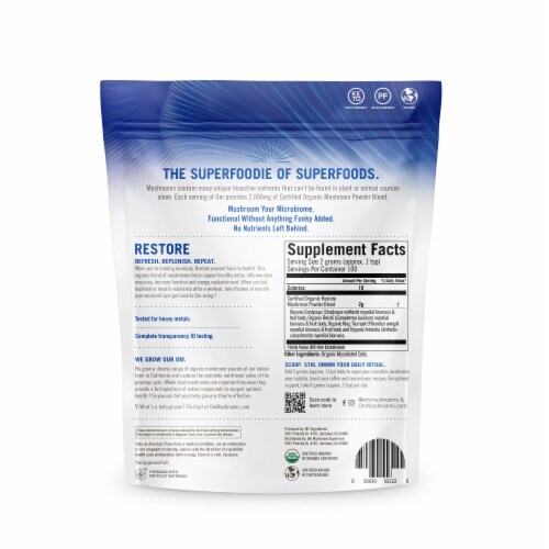 Om Mushroom® Restore Organic Superfood Mushroom Powder Perspective: back