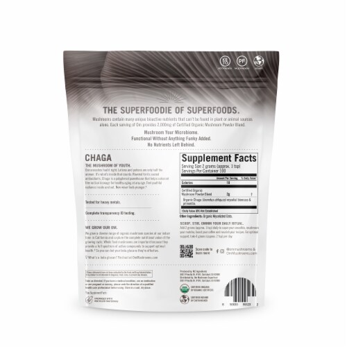 Om Mushroom® Chaga Organic Superfood Mushroom Powder Perspective: back