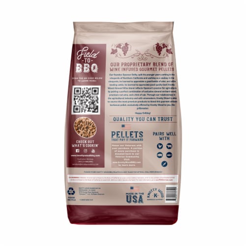 Almond Cabernet Cooking Pellets Red Wine Oak Blend Natural Knotty Wood 20lb Bag Perspective: back