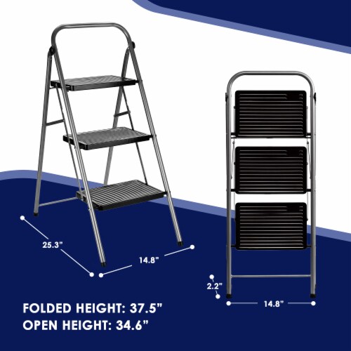 Delxo Folding Portable Alloy Steel 3 Step Stool Stepladder w Hand Grip Gray 1 Piece Gerbes Super Markets