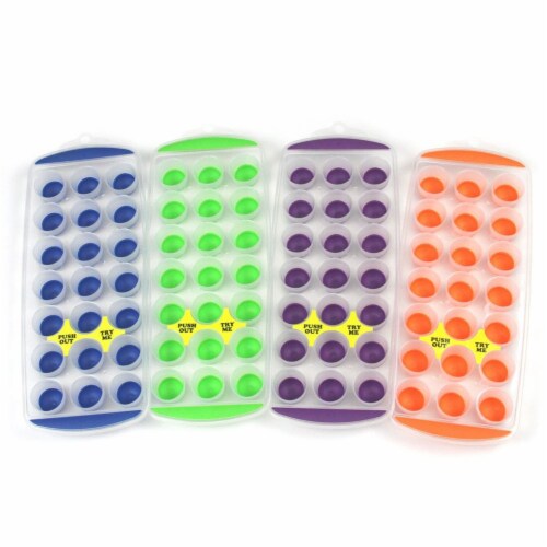 4 Push Out Ice Cube Trays Easy Pop Out Round Cubes Flexible Silicone Bottom Tray Perspective: back
