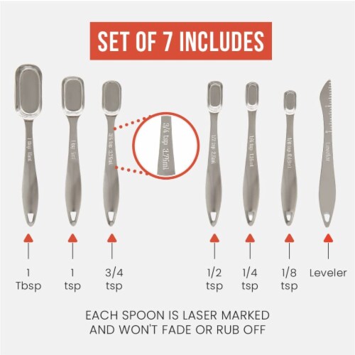 Chef Pomodoro Measuring Spoons 7-Piece Set, Stainless Steel Metal