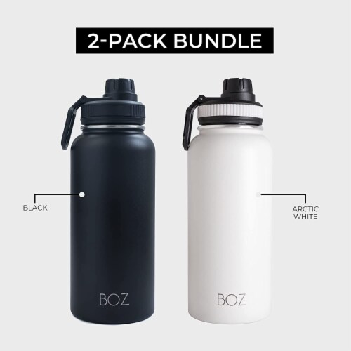 BOZ Stainless Steel Water Bottle XL - Two-Pack Bundle, Black / White, (1 L / 34oz) Wide Mouth Perspective: back