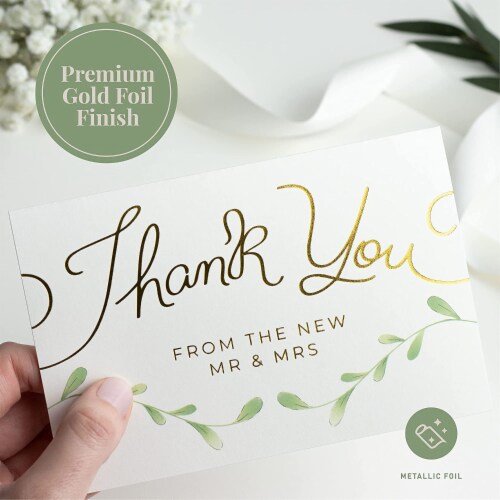 Thank You Wedding Cards with Envelopes & Stickers, 100 Bulk Pack, Gold Foil Perspective: back