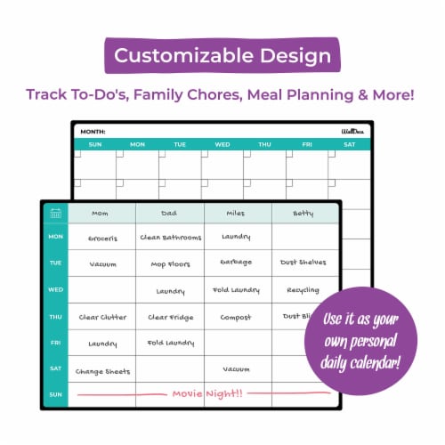 Magnetic Dry Erase Monthly and Weekly Calendar 2-Pack Bundle, Fridge White Board with Monthly Perspective: back