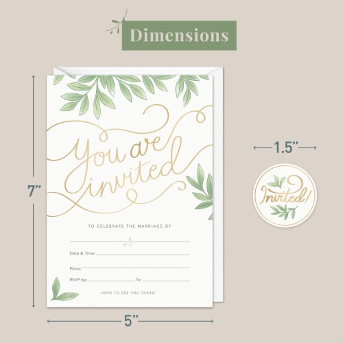 Rileys & Co 50 Pack Wedding Invitation Cards with Envelopes and Stickers, Gold Foil 5x7" Perspective: back