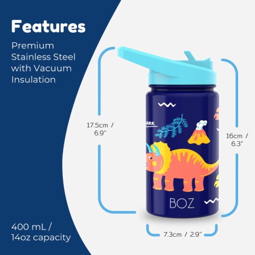 BOZ Kids Insulated Water Bottle with Straw Lid, Stainless Steel Vacuum (Dinosaur) Perspective: back