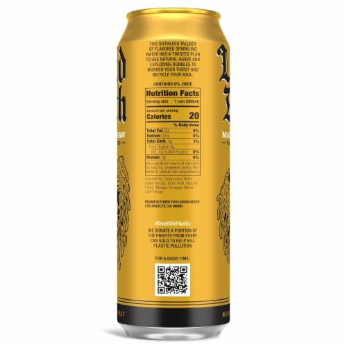 Liquid Death, Mango Chainsaw, Mango-Flavored Sparkling Water Perspective: back