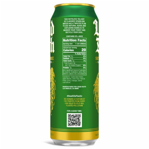 Liquid Death, Severed Lime, Lime-Flavored Sparkling Water Perspective: back