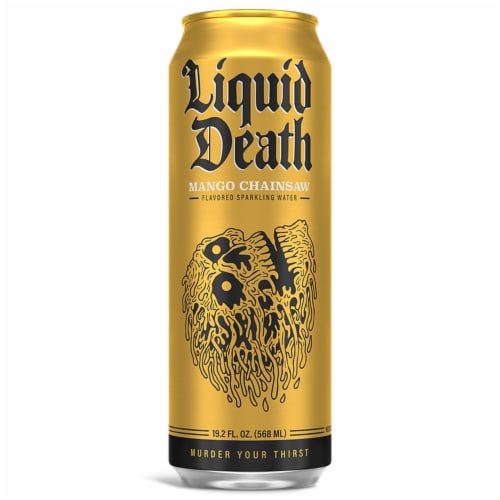 Liquid Death® Mango Chainsaw Flavored Sparkling Water Cans Perspective: back