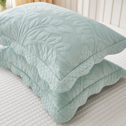 MarCielo 2 Piece 100 Cotton Quilted Pillow Shams Embroidered Farmhouse