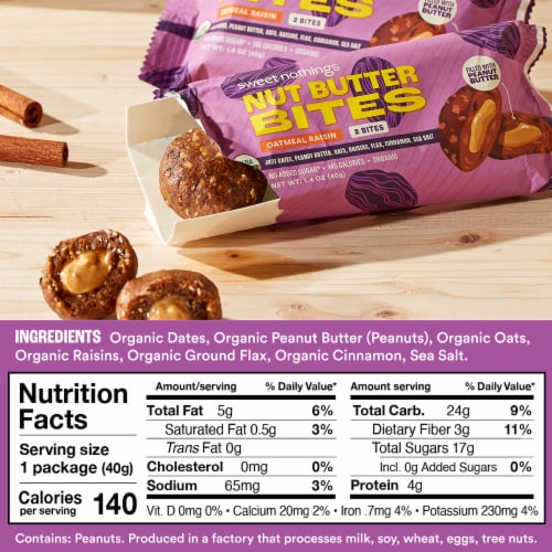 Sweet Nothings Organic Oatmeal Raisin Nut Butter Bites Perspective: back