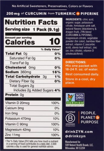 ZYN® Blackberry Dragonfruit Turmeric Electrolyte Drink Mix Perspective: back