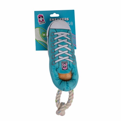 JoJo Modern Pets Squeaking Comfort Plush Sneaker Dog Chew Toy - Blue Perspective: back