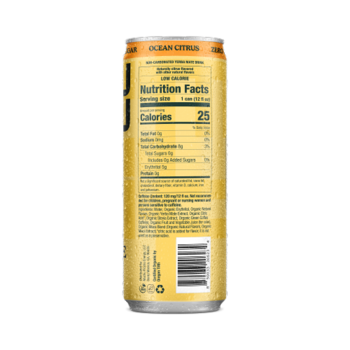 Machu Picchu Zero Sugar Ocean Citrus Yerba Mate Energy Drink Perspective: back