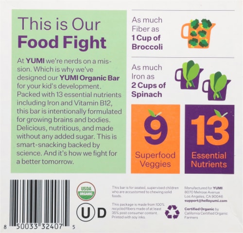 YUMI™ Organic Blueberry & Purple Carrot Toddler Snack Bars Perspective: back