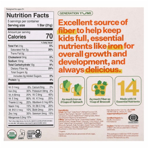 YUMI™ Mango & Kale Organic Toddler Snack Bar Perspective: back