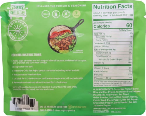 RollinGreens Plant-Based Chic'ken Chopped Fajita Perspective: back