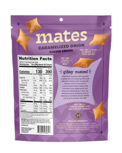 34 Degrees Mates Carmelized Onion Cheese Crisps Perspective: back