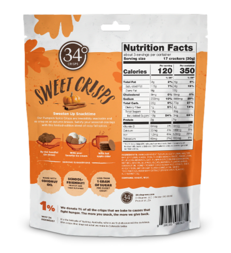 34 Degrees Limited Edition Pumpkin Spice Sweet Crisps Perspective: back