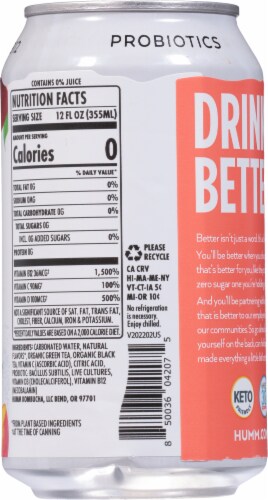 Humm Kombucha® Probiotic Peach Flavored Seltzer Water Cans Perspective: back