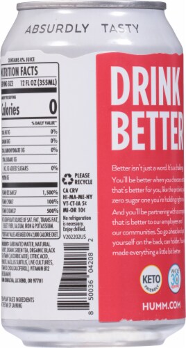 Humm Kombucha® Probiotic Raspberry Lime Flavored Seltzer Water Cans Perspective: back