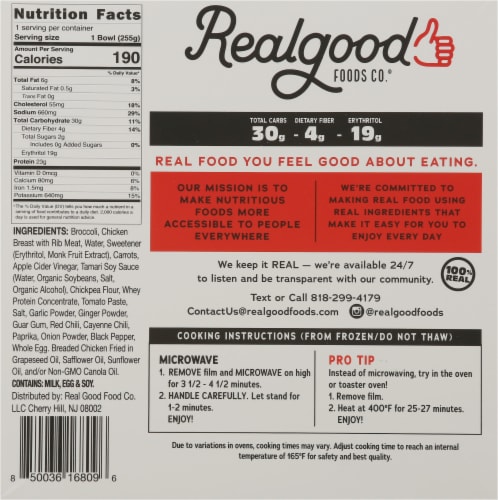 Real Good Foods® General Tso's Chicken Bowl Frozen Meal Perspective: back