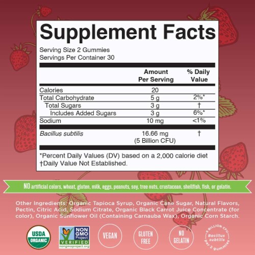 MaryRuth’s Organic Strawberry Probiotic Gummies Perspective: back