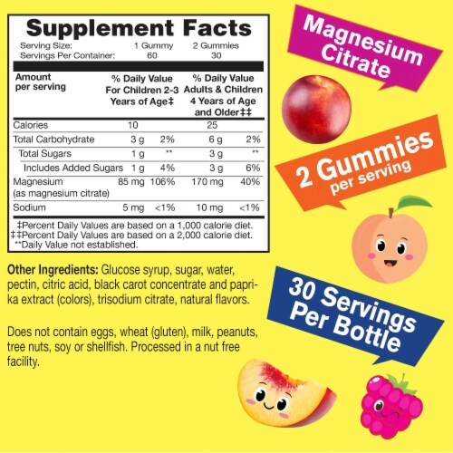WellYeah Magnesium Citrate For Kids Gummies Raspberry And Peach Flavor 60 Count Perspective: back